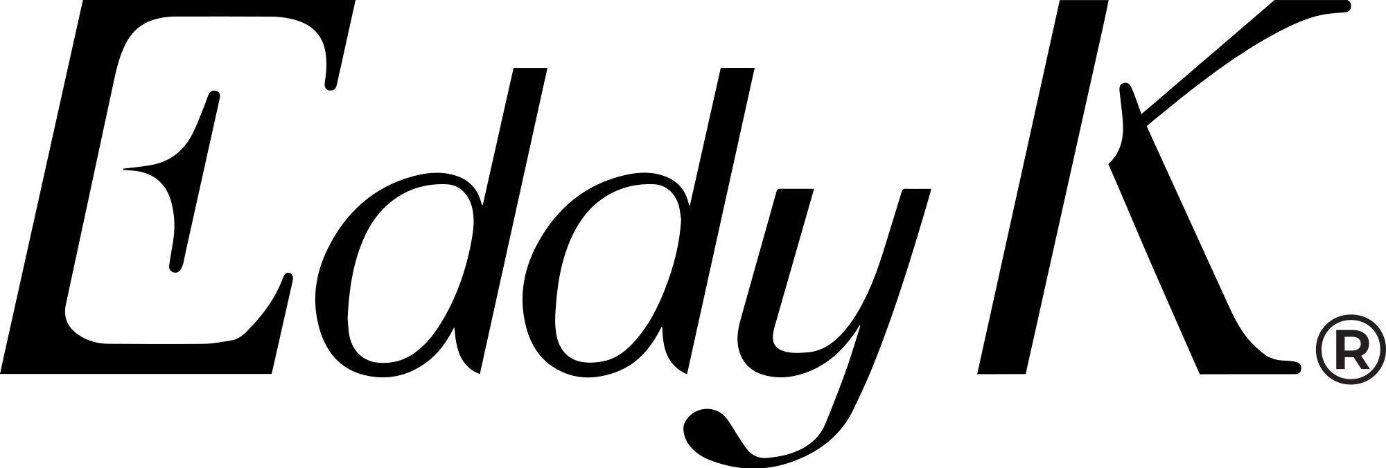 Eddy K-Logo in Schwarz mit großem stilisierten E und K und dem eingetragenen Markenzeichen - ideal für moderne Brautkleider-Boutiquen in Stuttgart oder Aalen.
