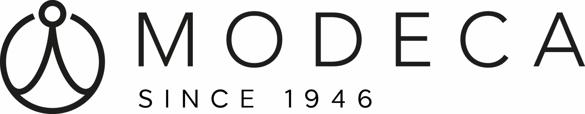 Modeca-Logo mit kreisförmigem Emblem und der Aufschrift MODECA Since 1946 in Schwarz auf hellem Grund - perfekt für Liebhaber moderner Brautkleider in Stuttgart und Aalen.