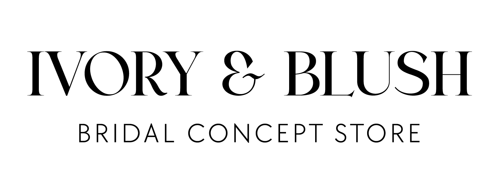 Das Logo des „Ivory & Blush Bridal Concept Store“ in schwarzer Schrift auf hellem Hintergrund, ergänzt durch einen Hauch von „TEST Farbig“ für einen modernen Look.